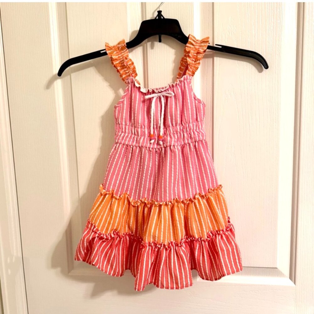 Sweet Summer Girls Dress Pink and Orange Stripe